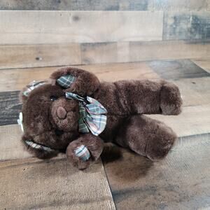 Lemonwood Asia Bear Plush Stuffed Animal Dark Brown Teddy With Bow Soft 10"